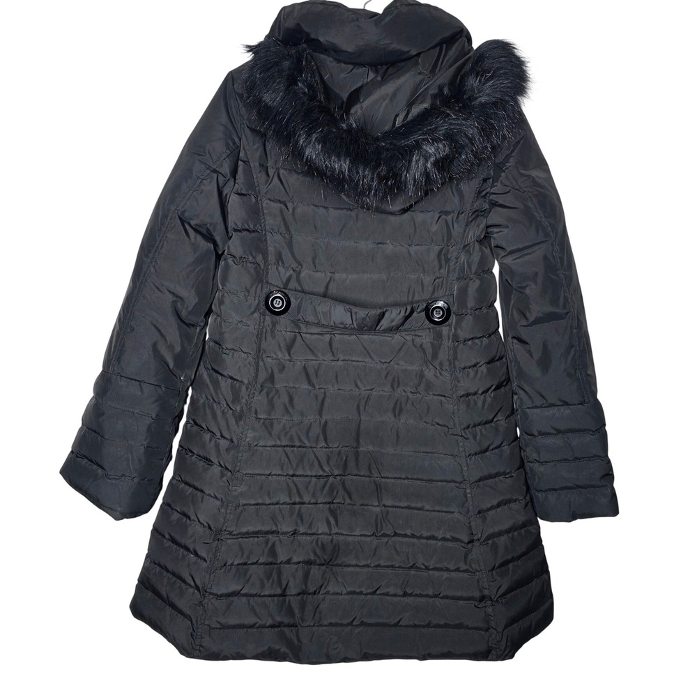 Betsey Johnson Black Puffer Coat Faux Fur Hood Leopard Lining Down Fill Size M - Picture 2 of 13